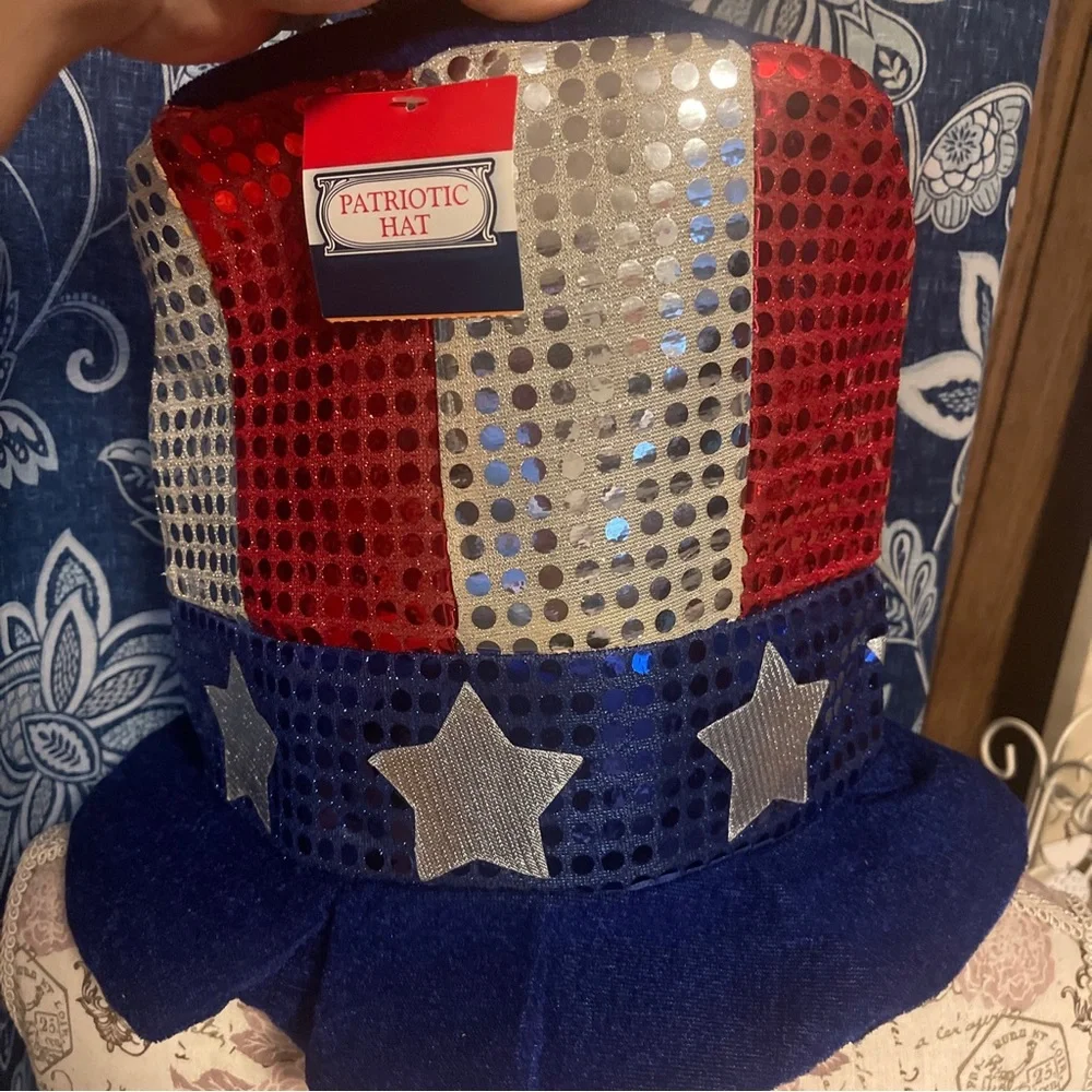 Patriotic Flag Bucket Hat Stars Stripes Sequin Red White Blue 10
